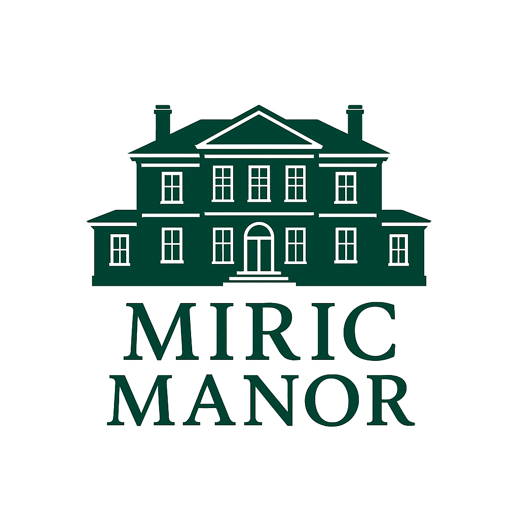 A green house with the words "Mirac Manor" below it.